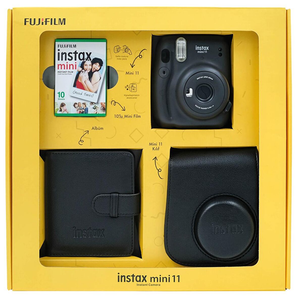 Instax Siyah mini 11 Renkli Özel Kutulu Set