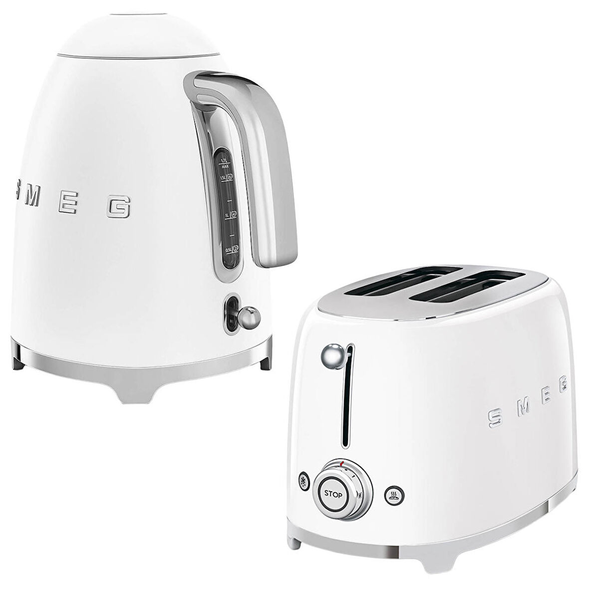 Smeg Beyaz Kettle ve 1x2 Ekmek Kızartma Makinesi Seti