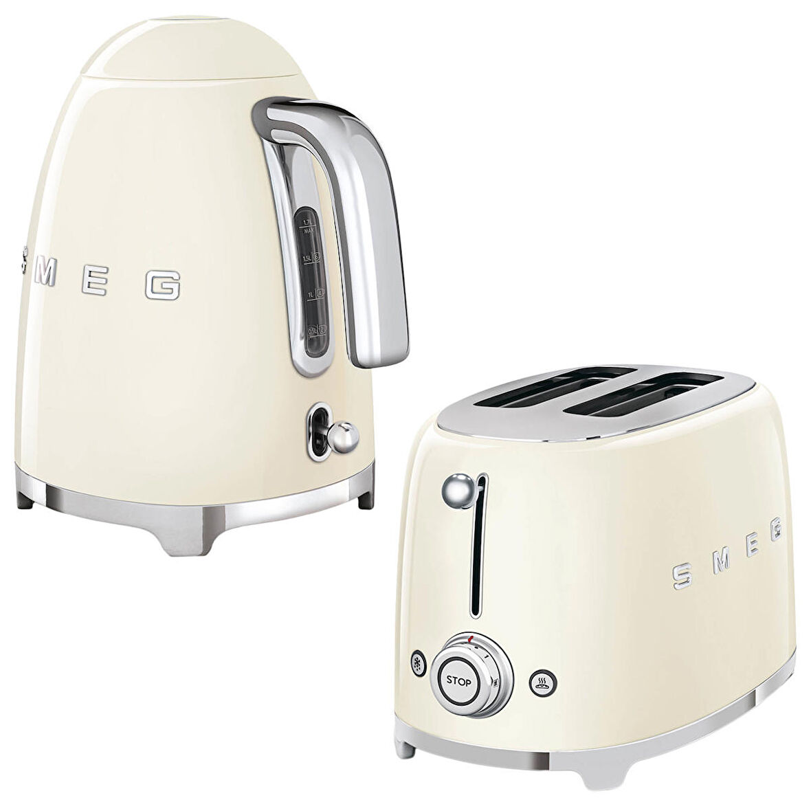 Smeg Krem Kettle ve 1x2 Ekmek Kızartma Makinesi Seti