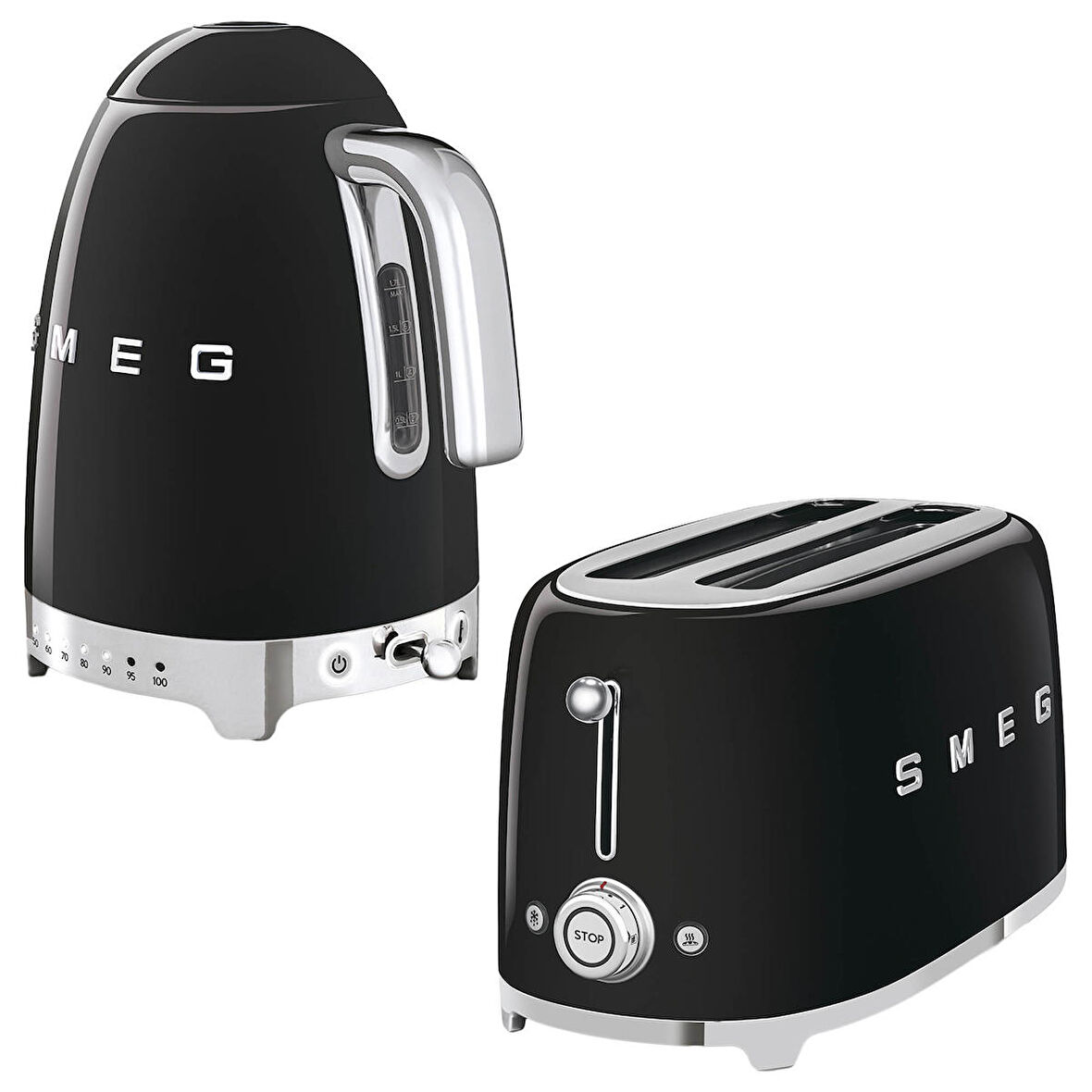 Smeg Siyah Isı Ayarlı Kettle ve 2x4 Ekmek Kızartma Makinesi Seti
