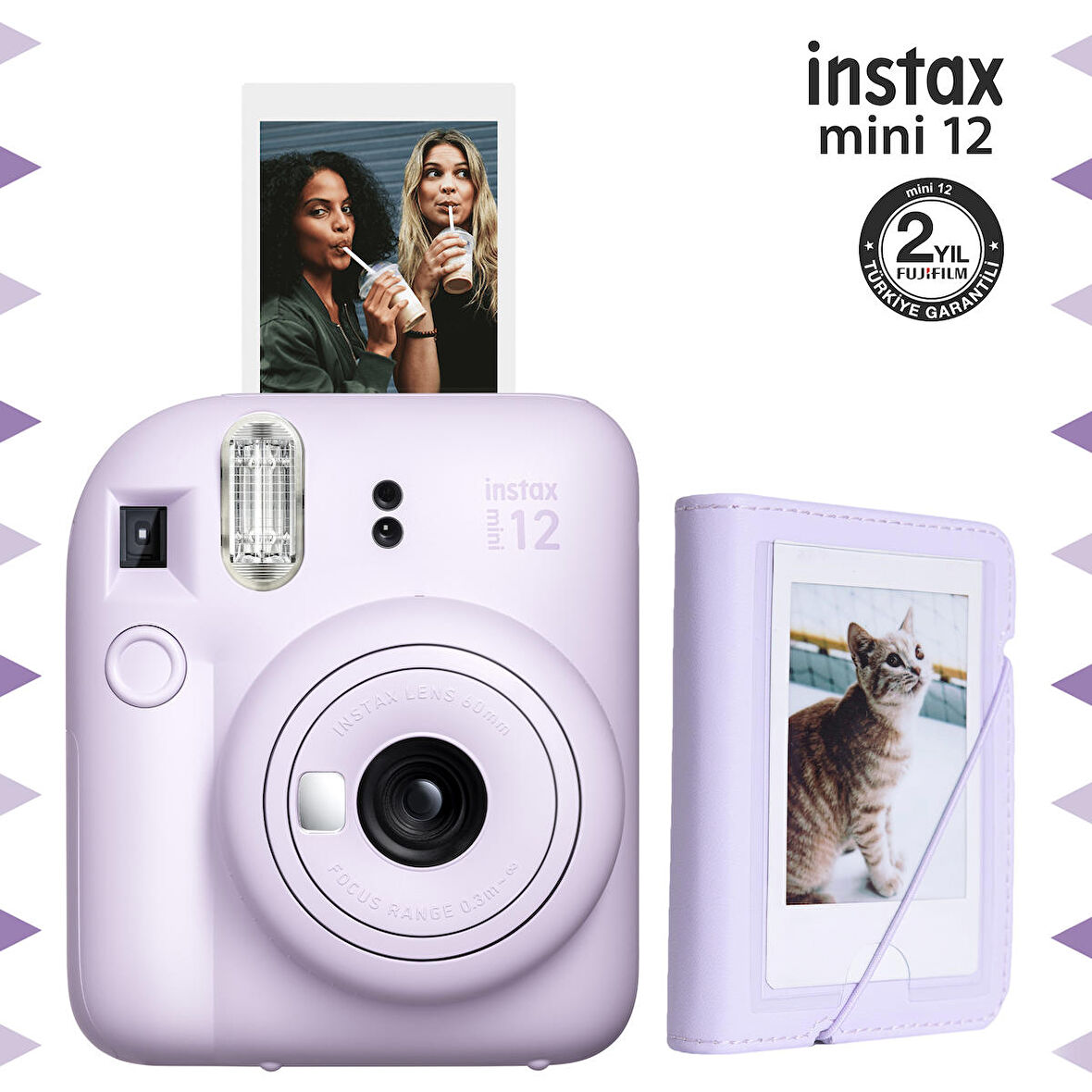 Instax mini 12 Lila Fotoğraf Makinesi ve ve 28'li Mini Albüm Seti