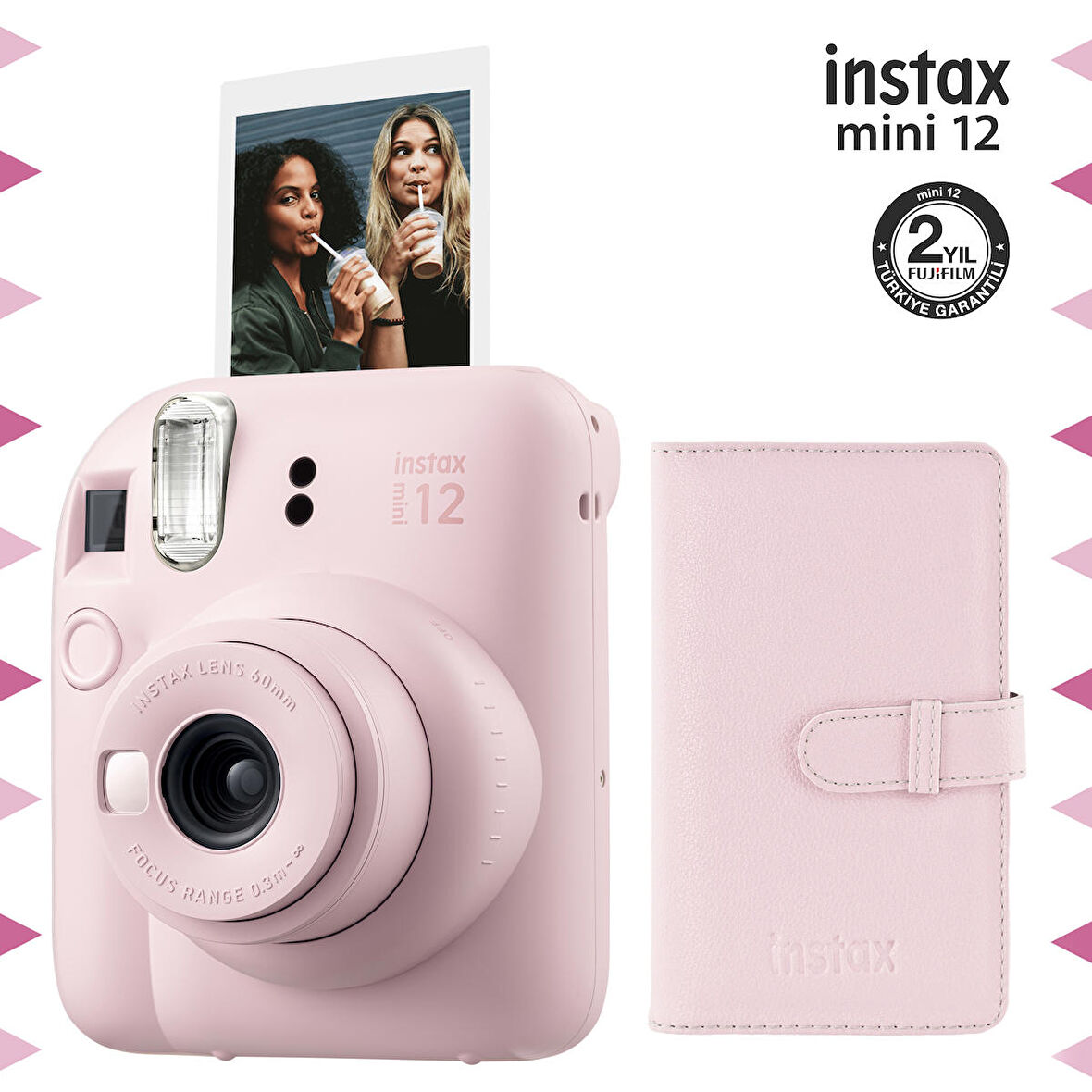 Instax mini 12 Pembe Fotoğraf Makinesi ve 96'lı Laporta Albüm Seti
