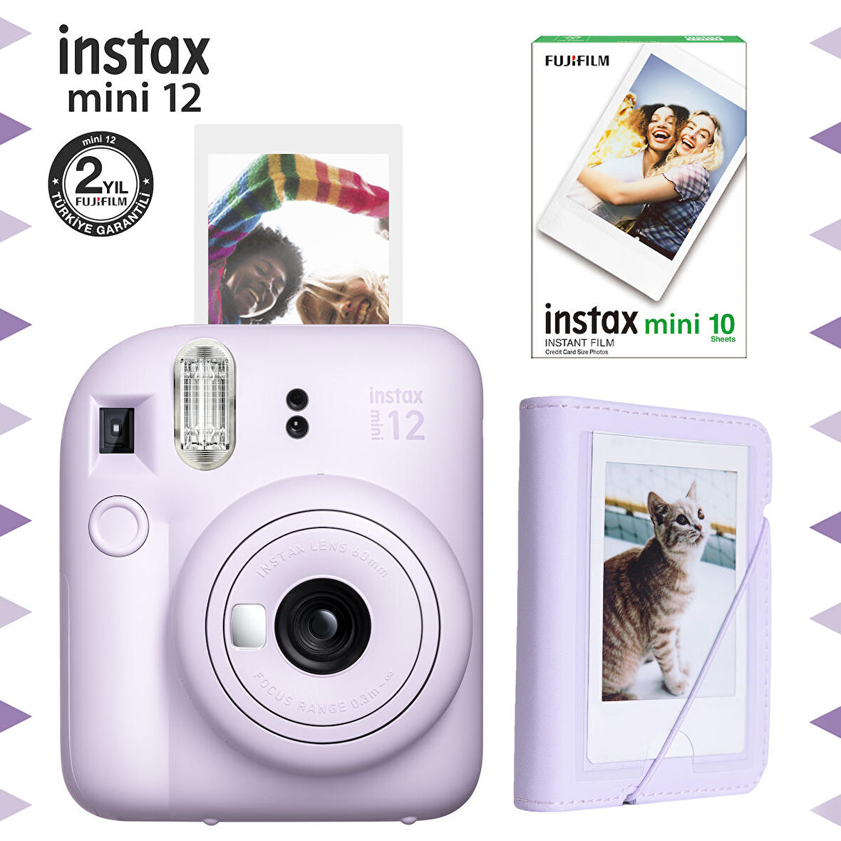 Instax mini 12 Lila Fotoğraf Makinesi-10'lu Film ve Mini Albüm Seti