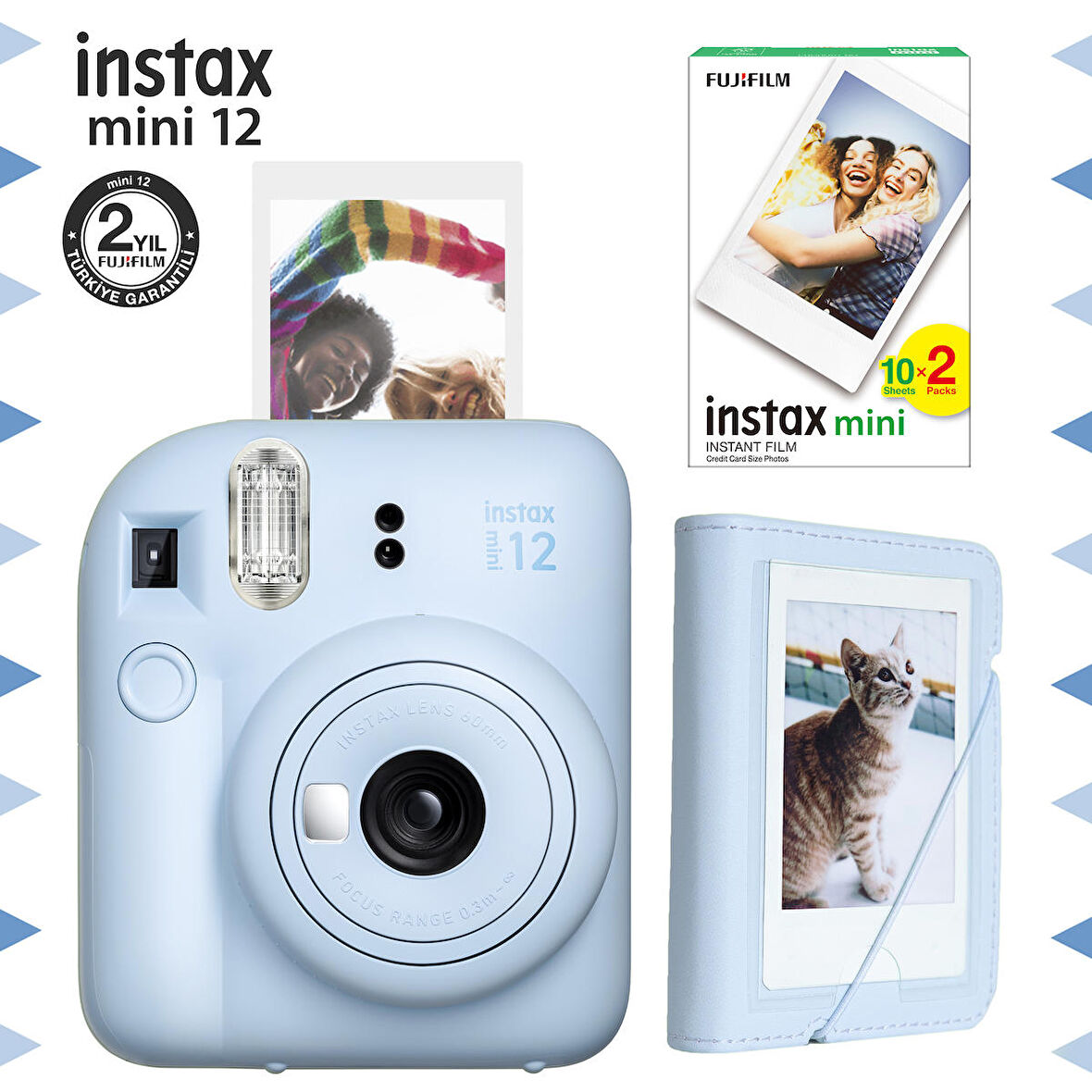 Instax mini 12 Mavi Fotoğraf Makinesi-20'li Film ve Mini Albüm Seti