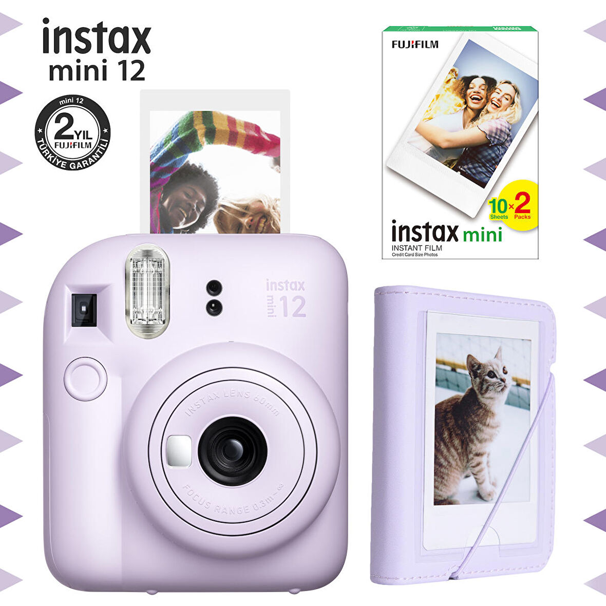 Instax mini 12 Lila Fotoğraf Makinesi-20'li Film ve Mini Albüm Seti