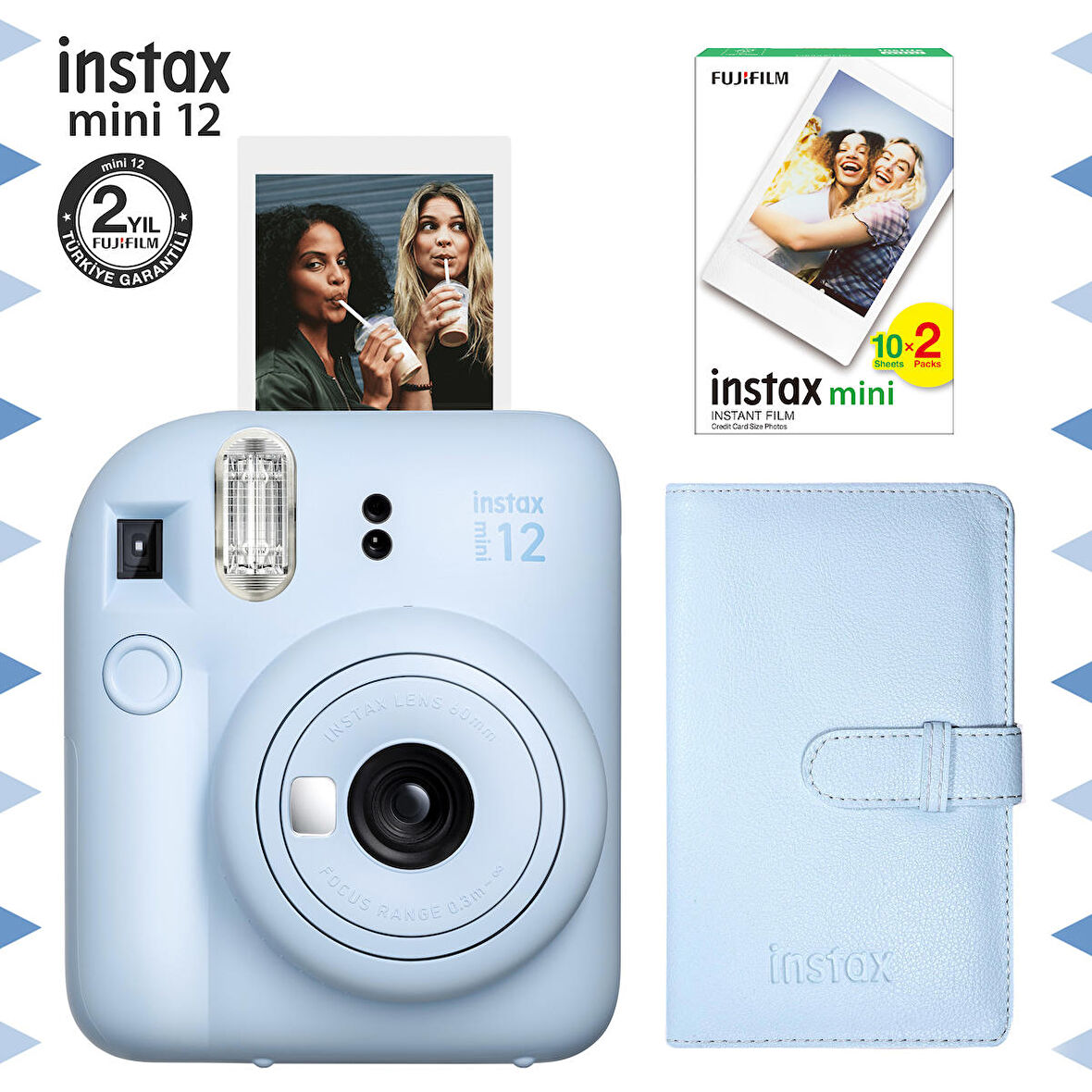 Instax mini 12 Mavi Fotoğraf Makinesi-20'li Film ve Laporta Albüm Seti-FOTSI195-S3-20-LA