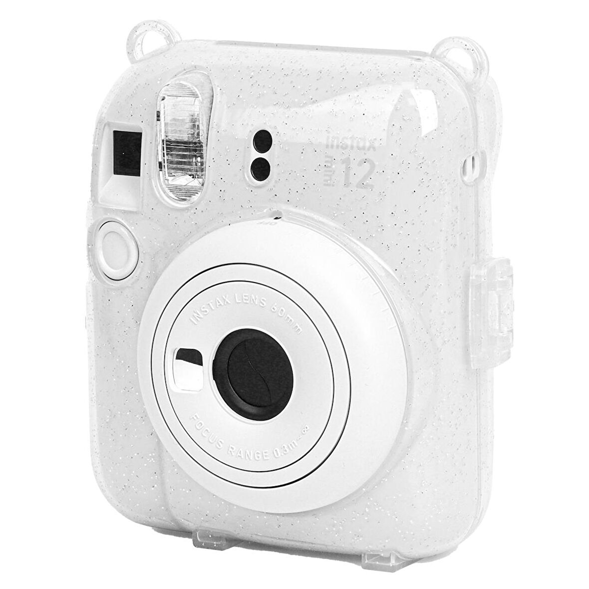 Instax mini 12 Beyaz Fotoğraf Makinesi-10'lu Film-Kıskaçlı Resim Standı ve Simli Pleksi Kılıf Seti