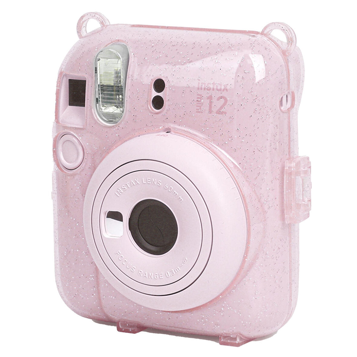 Instax mini 12 Pembe Fotoğraf Makinesi-20'li Film-Kıskaçlı Resim Standı ve Simli Pleksi Kılıf Seti