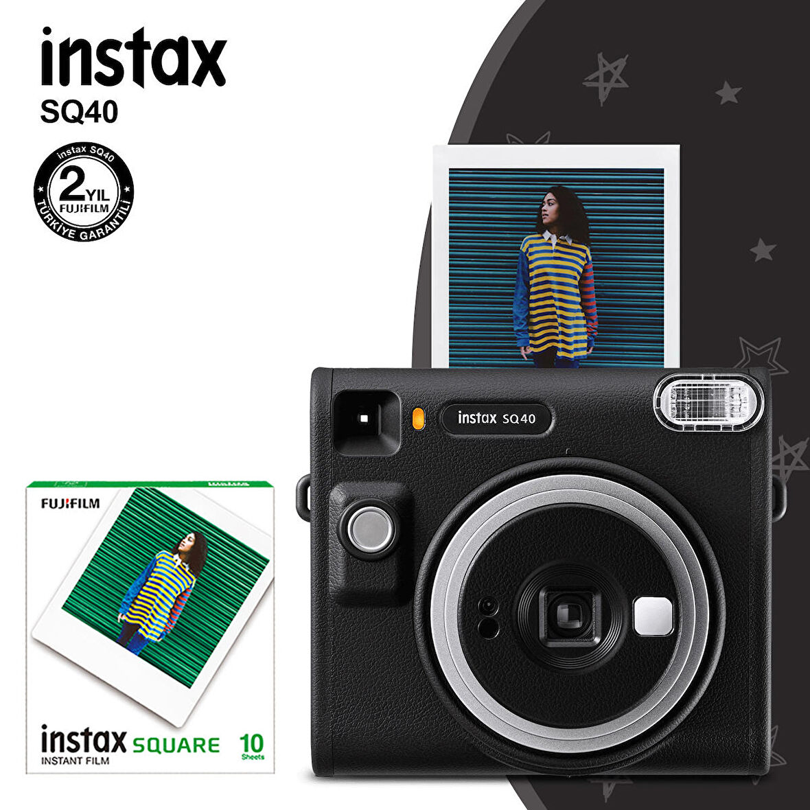 Instax SQ40 Siyah Fotoğraf Makinesi ve 10lu Kare Film