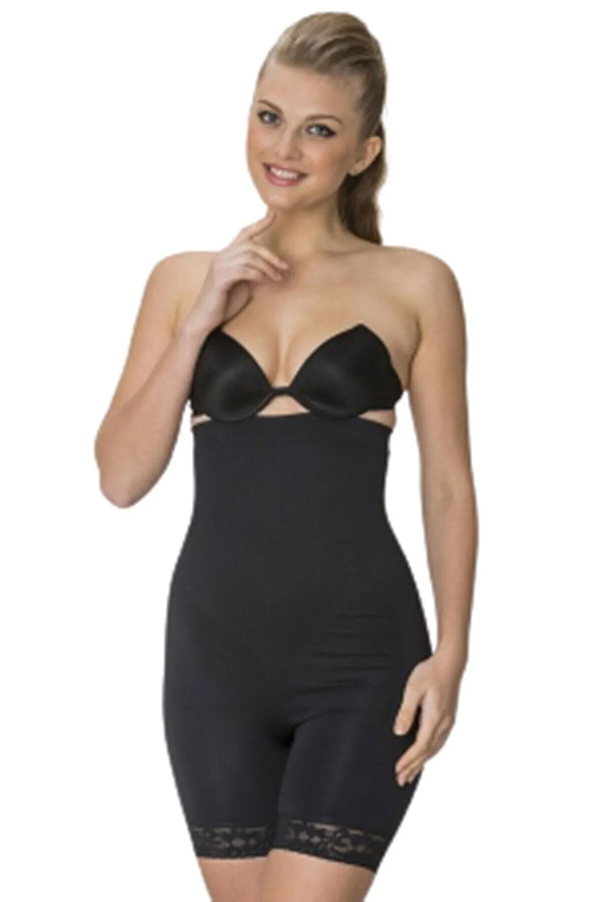 Kadın Siyah Seamless Paça Dantelli Boxer Korse 2027