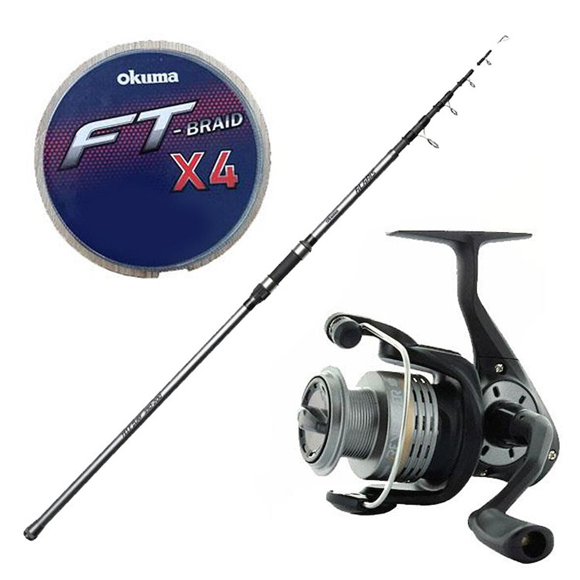 YekOutdoor Olta Seti Okuma Alaris 390 cm 100-200 gr Surf Kamışı&Okuma Revenger RV-65 Olta Makinesi