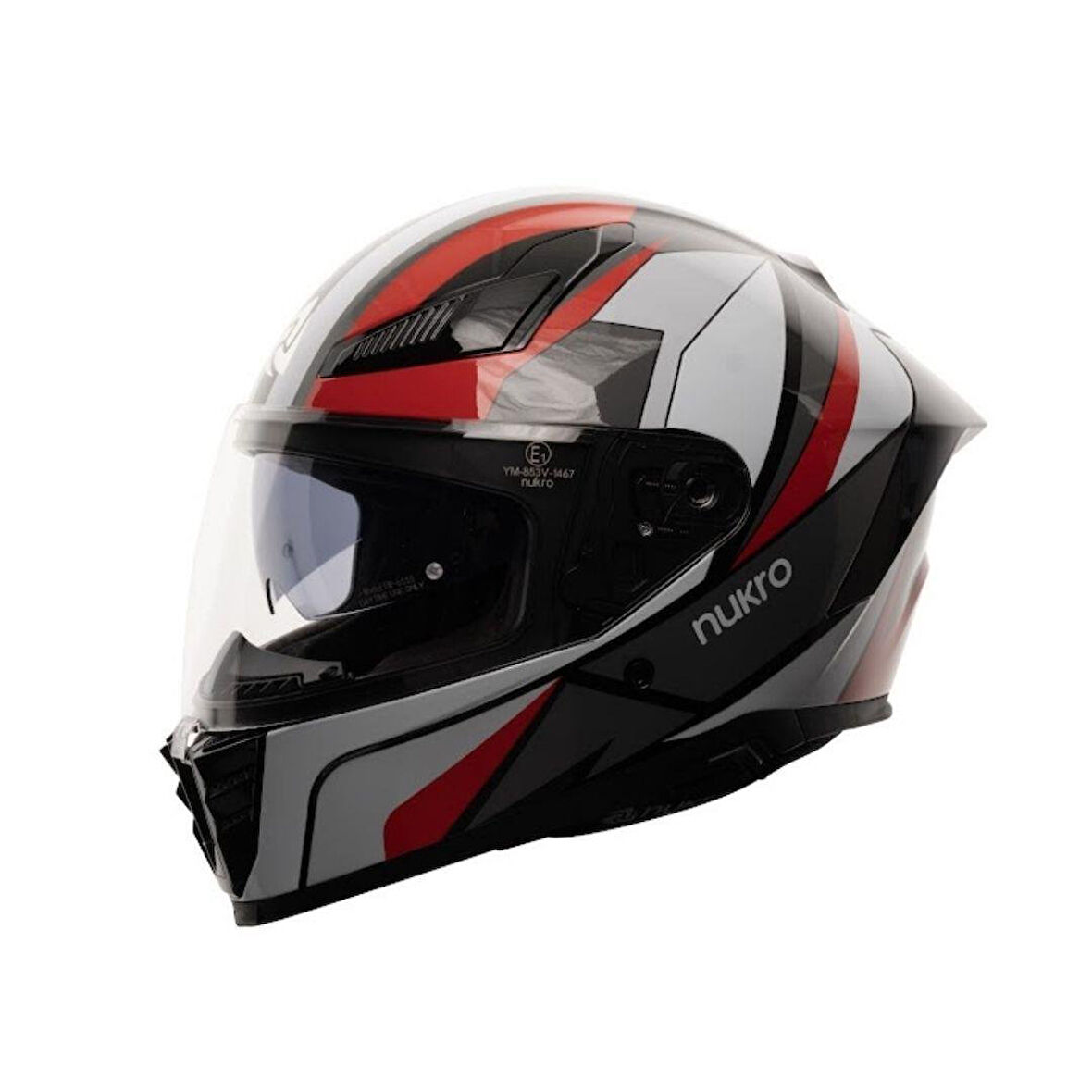 Nukro 853 Shine Red White Full Face Motosiklet Kaskı