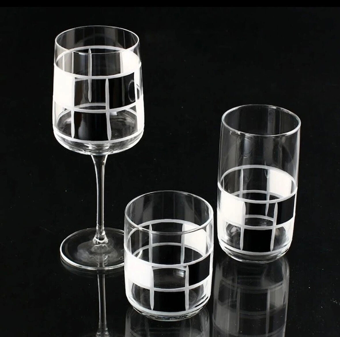 SOFRA TAKIMI ÇİZGİ DKR TRN DAMA SİYAH BEYAZ DEKOR (112-805-229) 18 PARÇA 6 KİŞİLİK