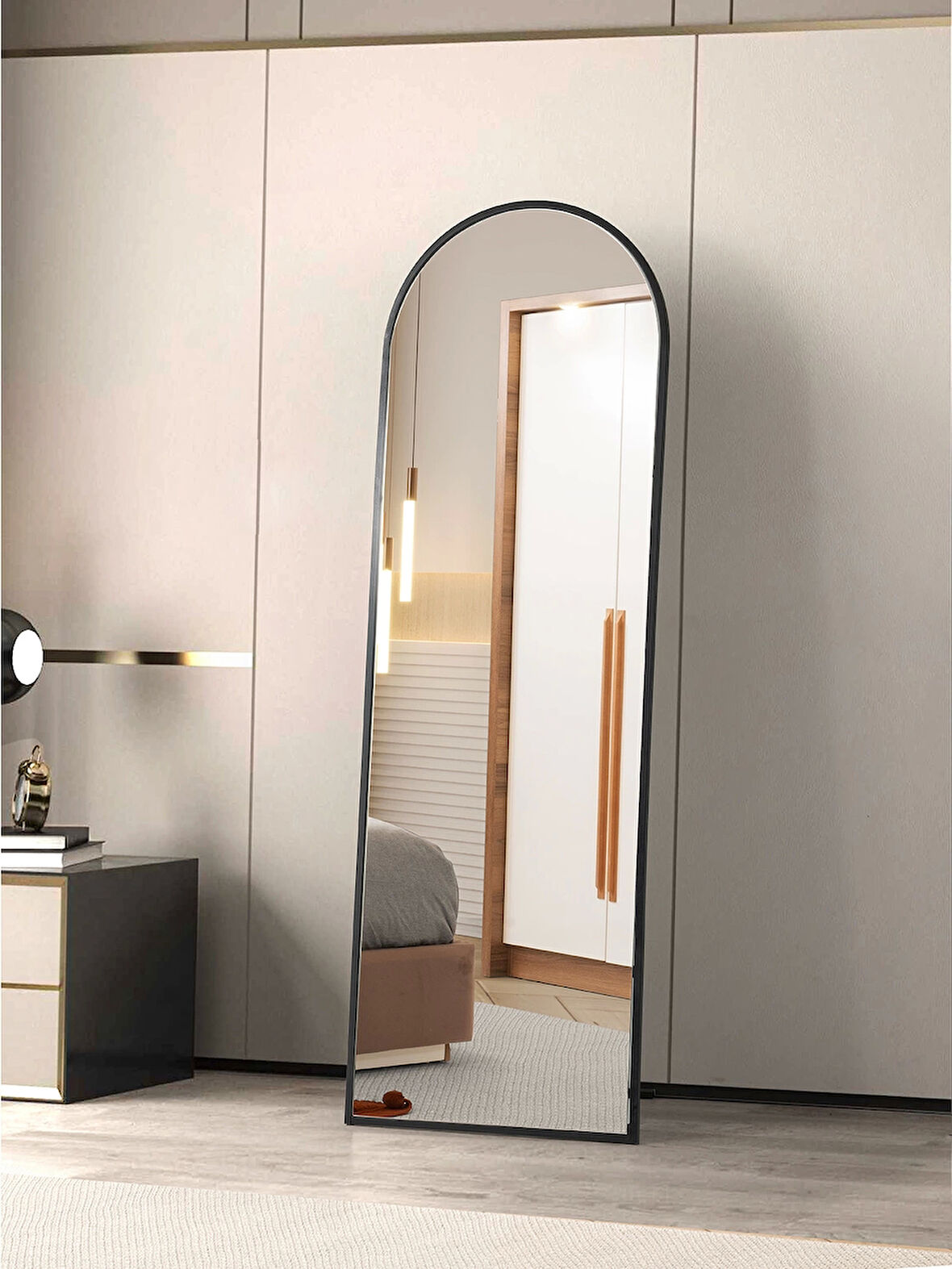 Dekoratif Boy Aynası 180cmx60cm Siyah Çerçeve