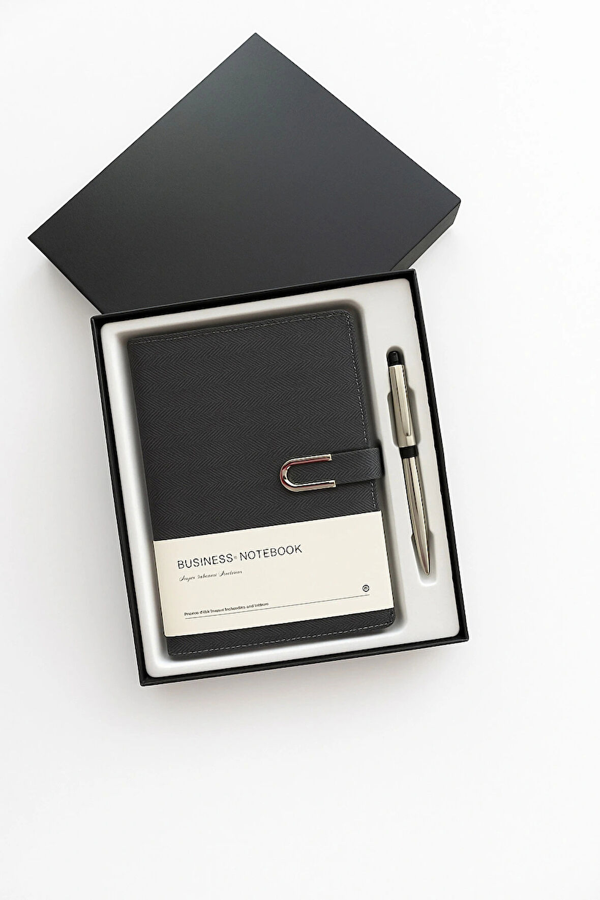 Kumaş Mıknatıs Kapaklı Kalemli Ajanda Günlük Not Defteri Notebook Gri