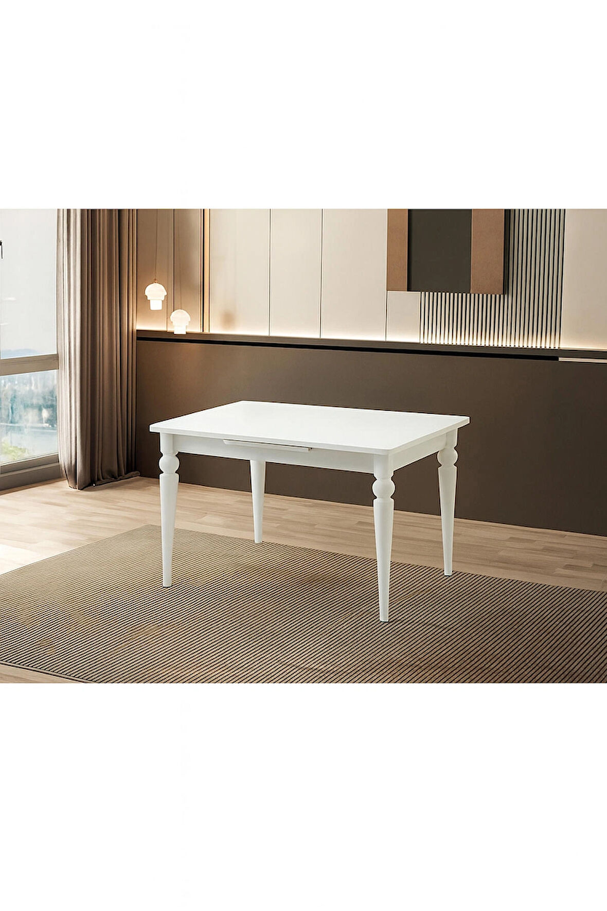 Yandan Açılır Büyüyen Yemek Masası 80x120cm Beyaz-Beyaz Ayaklı SADECE MASA FİYATIDIR