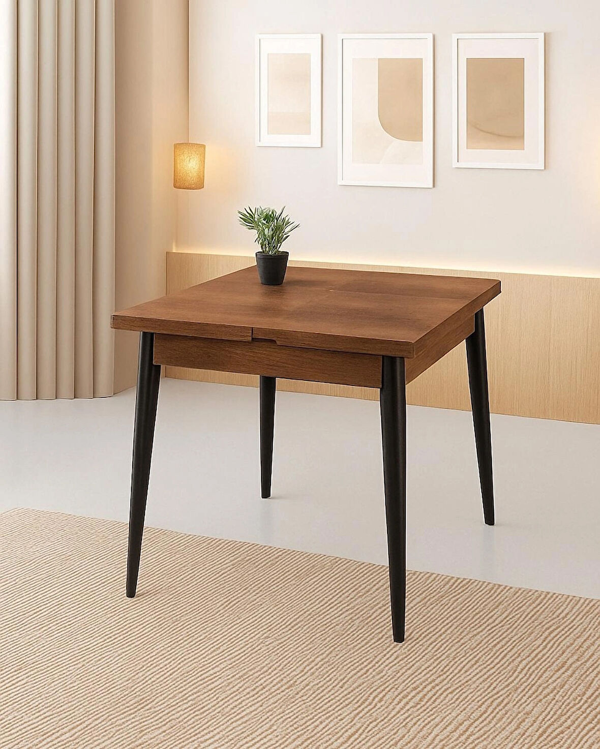 Yanlardan Açılır Büyüyen Yemek Masası Ceviz 75x80cm SADECE MASA FİYATIDIR