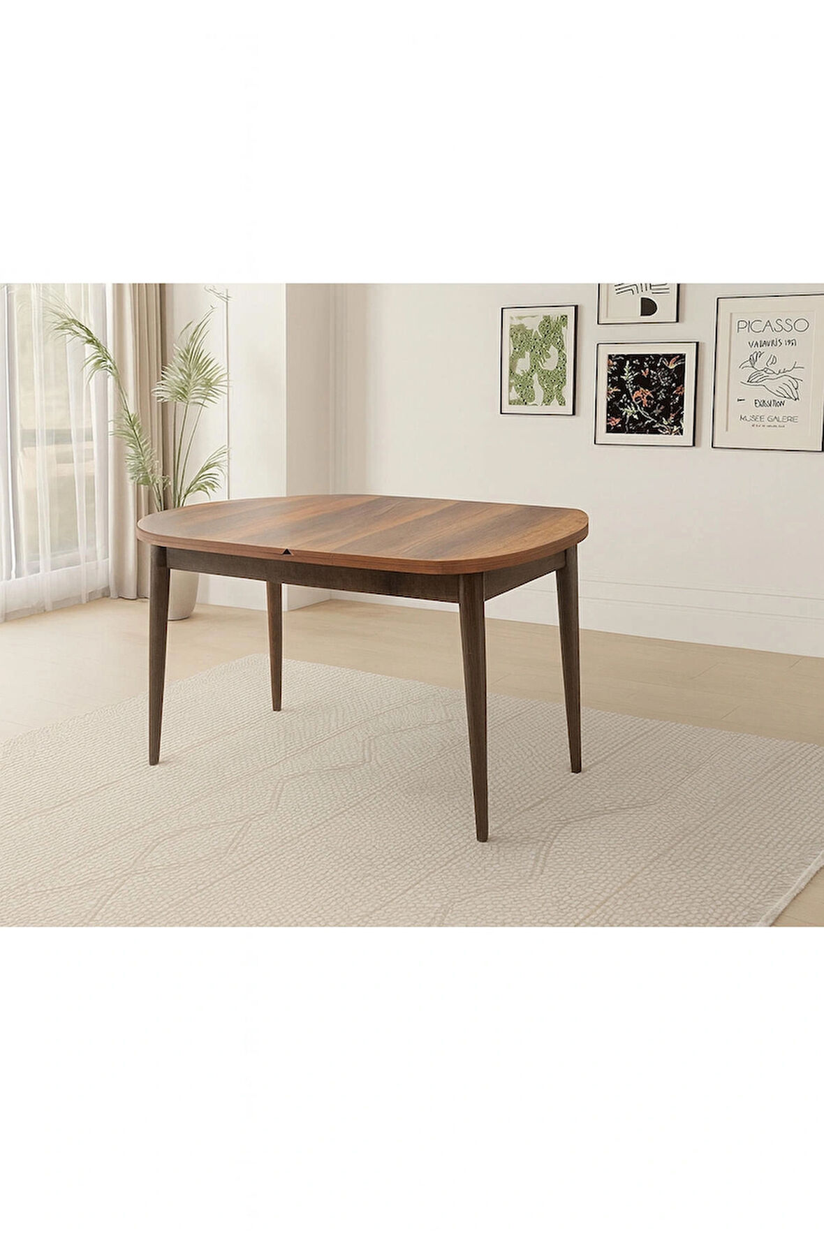 Ortadan Açılır Ahşap Yemek Masası Gizli Kaşıklık Bölmeli 80cm x 140cm Barok Ceviz- SADECE MASA FİYATIDIR