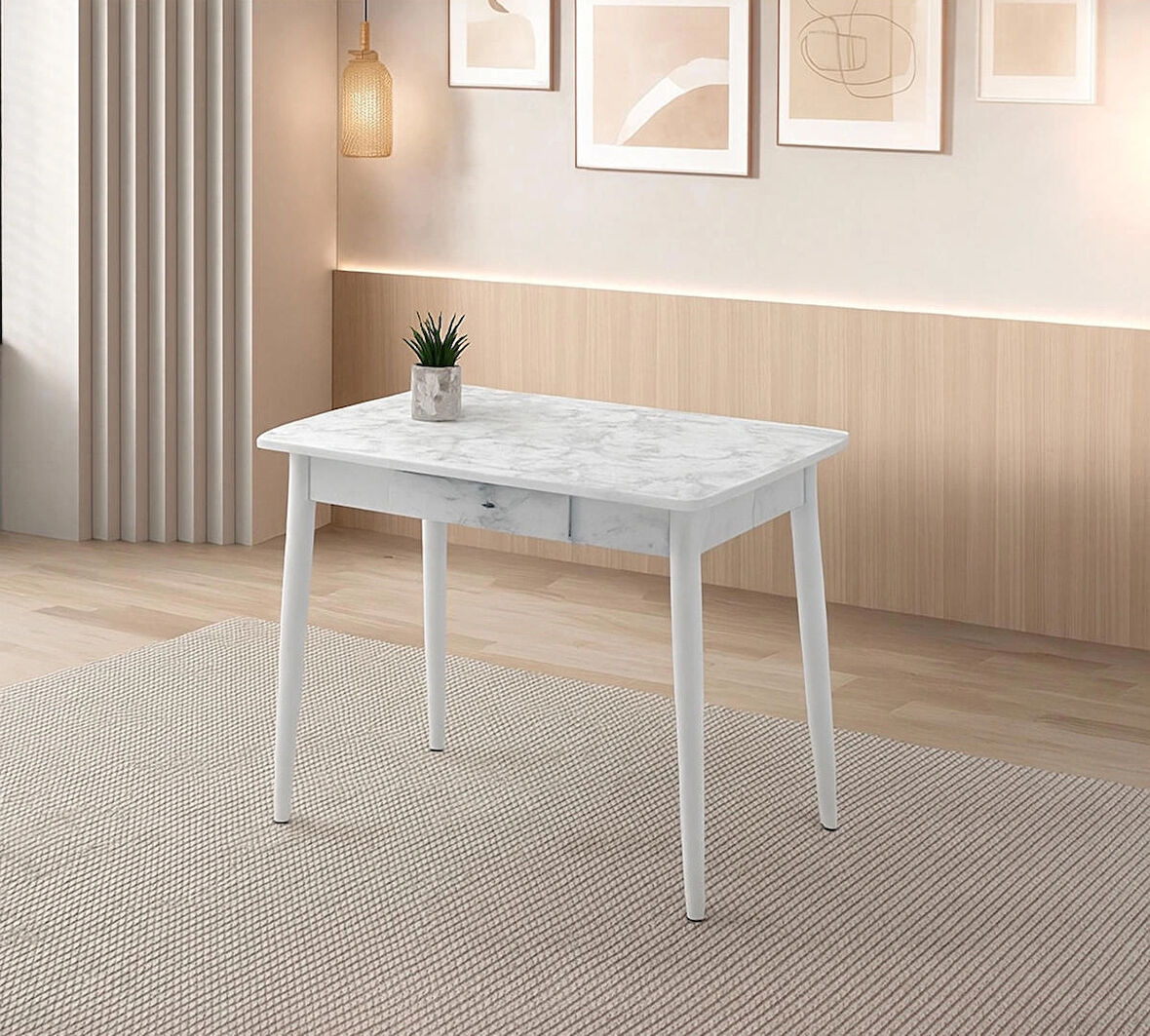 Ortadan Açılır Büyüyen Ahşap Yemek Masası Mermer Desenli 60x100cm SADECE MASA FİYATIDIR
