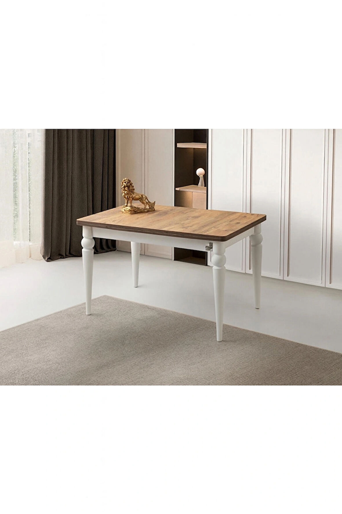 Yandan Açılır Büyüyen Yemek Masası Meşe-Beyaz 80x120cm SADECE MASA FİYATIDIR