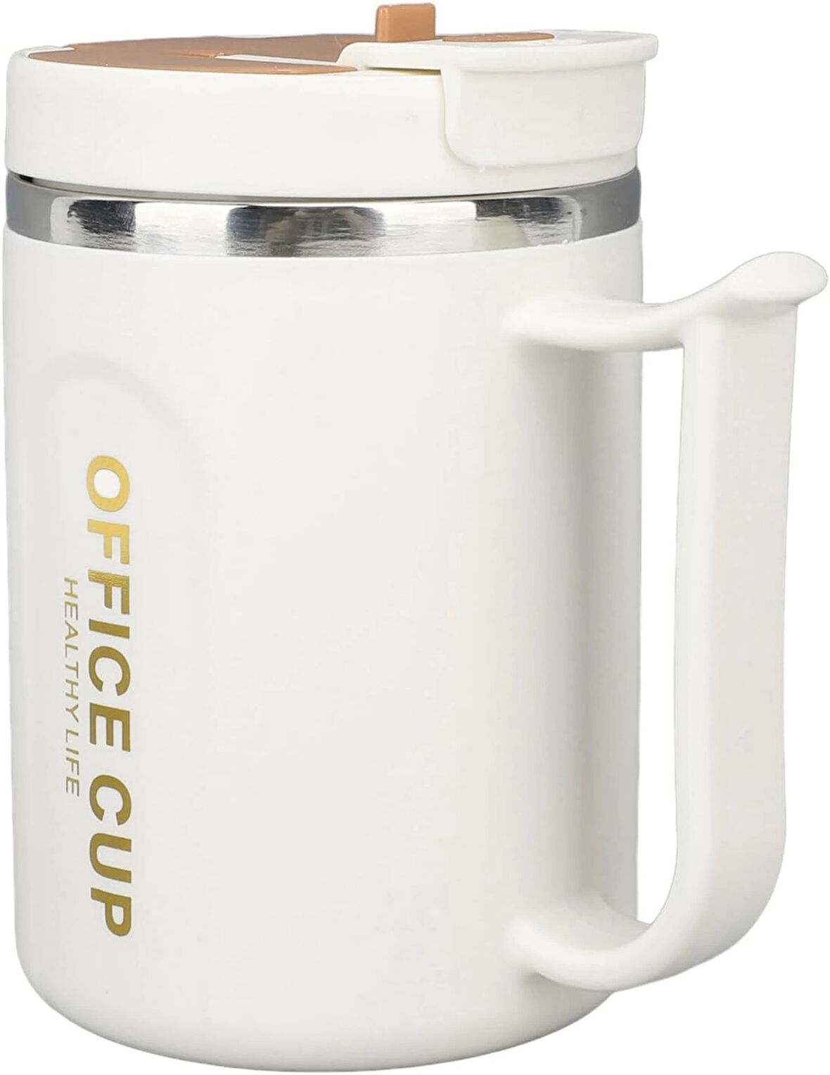 Paslanmaz Çelik Sızdırmaz Kaşıklı Kahve Termosu 500 ML Beyaz-Kahve Kapaklı İthal Ürün