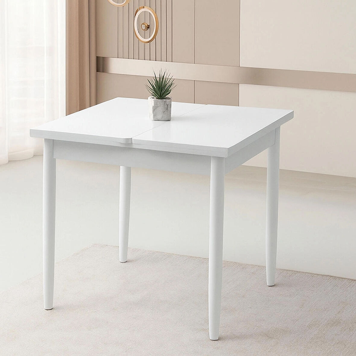 Yanlardan Açılır Büyüyen Yemek Masası Beyaz 75x80cm SADECE MASA FİYATIDIR