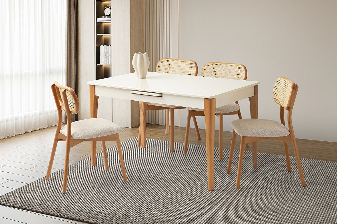 ZRF Ahşap Salon Yemek Masa Sandalye Takımı 4 Paris Sandalyeli Ortadan Açılır 80x130