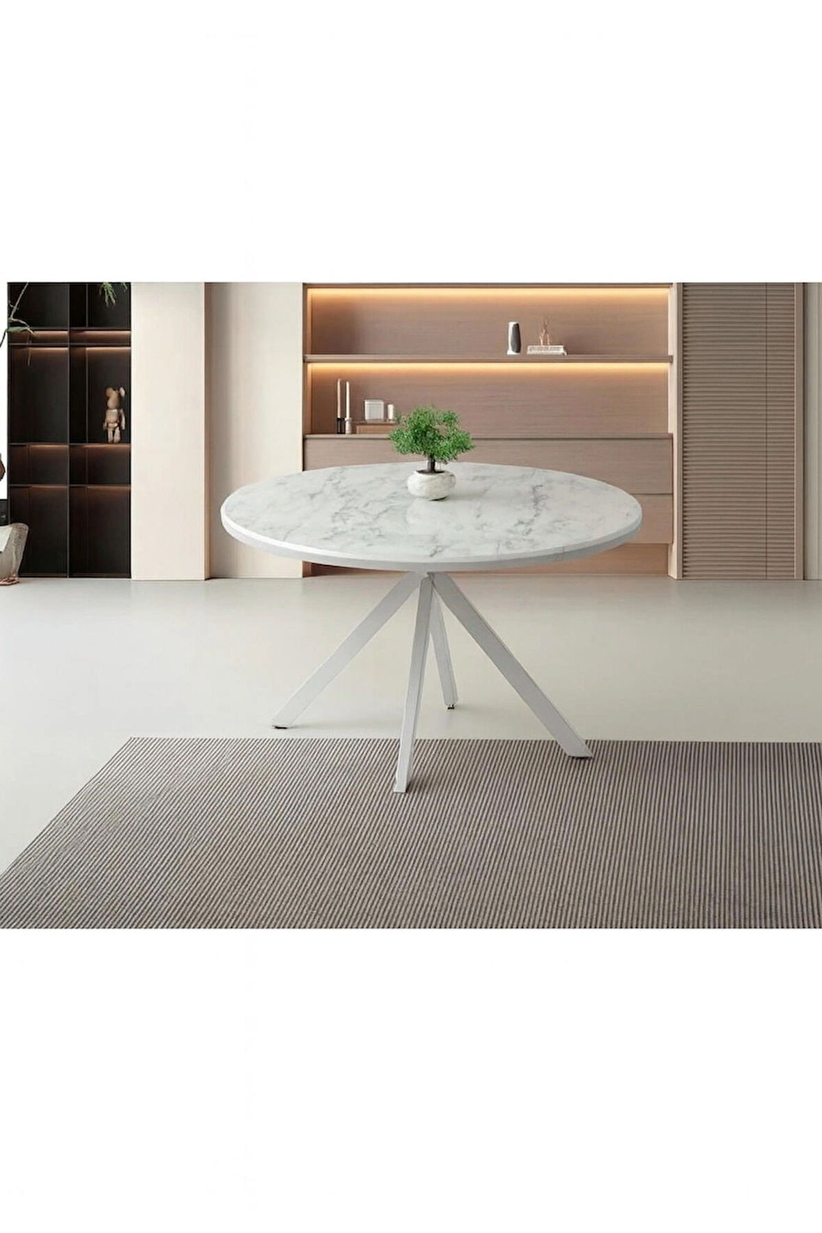 Ahşap Yuvarlak Açılır Büyüyen Yemek Masası Beyaz Mermer Desen 70x120cm SADECE MASA FİYATIDIR