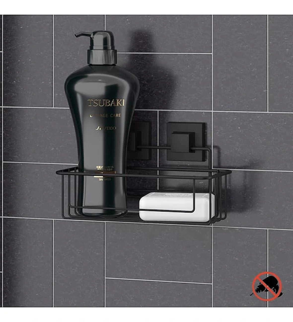 Tek Katlı Banyo Rafı Paslanmaz Yapışkanlı EasyFix Siyah