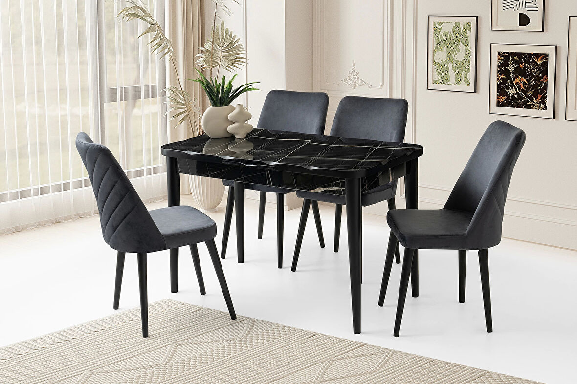 Kelebek Kütük Sonata Ahşap Salon Yemek Masa Sandalye Takımı 4 Sandalyeli Ortadan Açılır Büyüyen 70x120cm