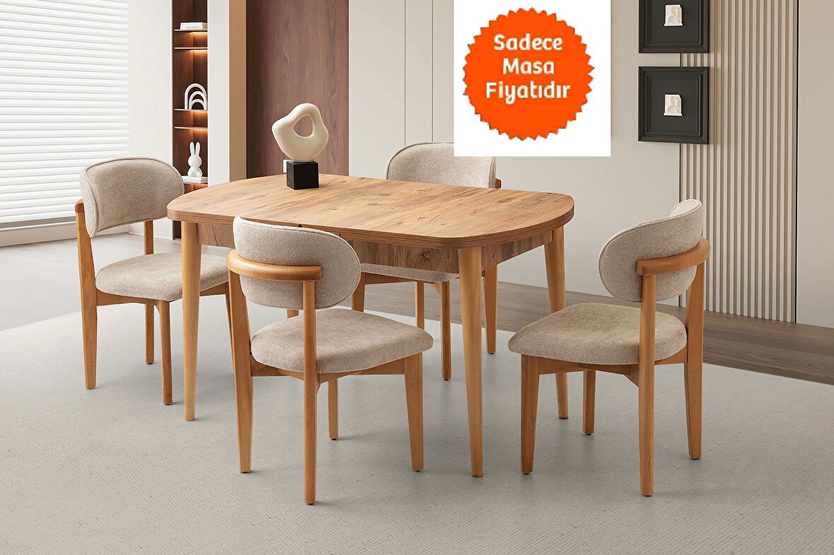 Ortadan Açılır Ahşap Yemek Masası Gizli Kaşıklık Bölmeli 80cm x 140cm DİŞ BUDAK -SADECE MASA FİYATIDIR
