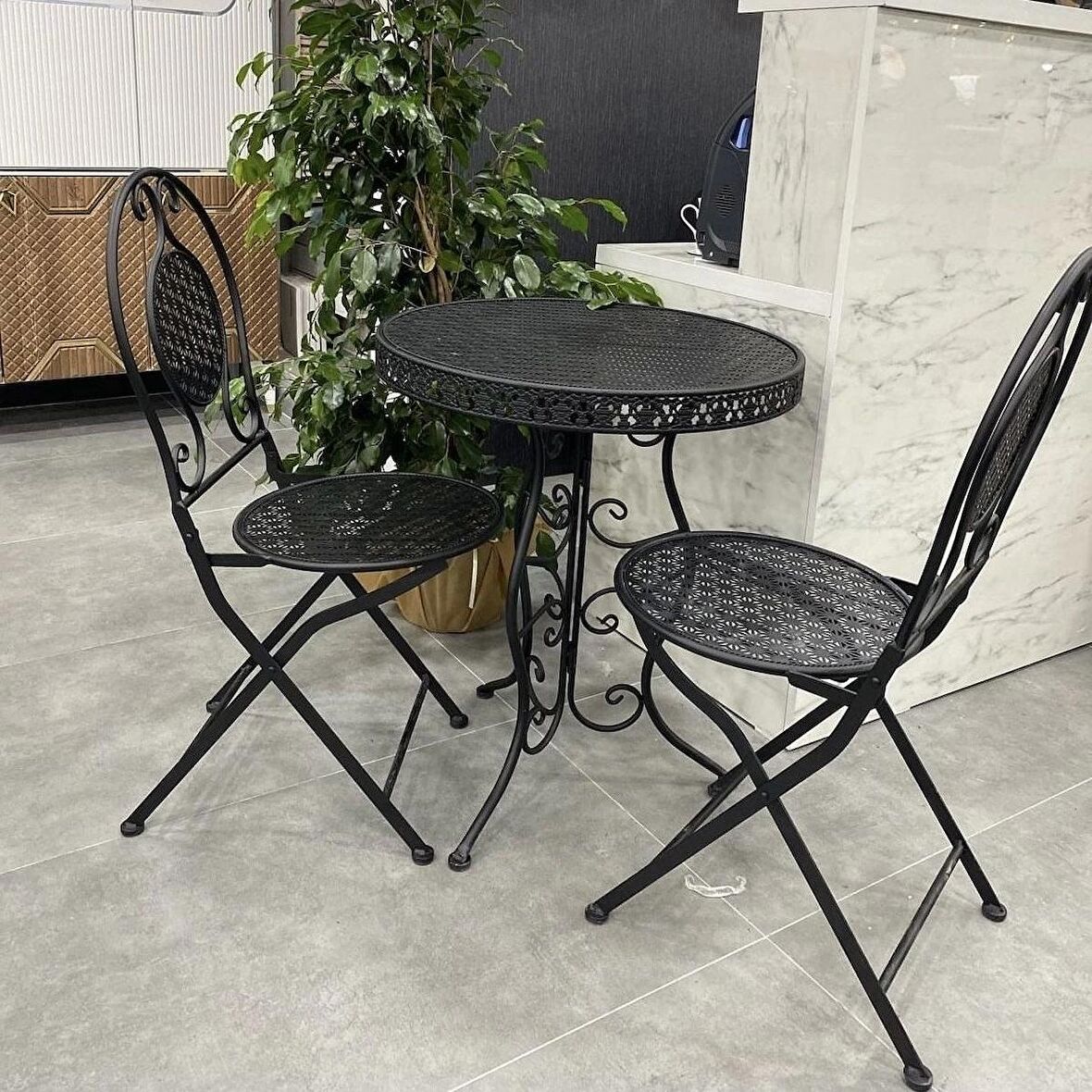 Ferforje Katlanır Masa Sandalye Balkon Takımı Siyah 60cm