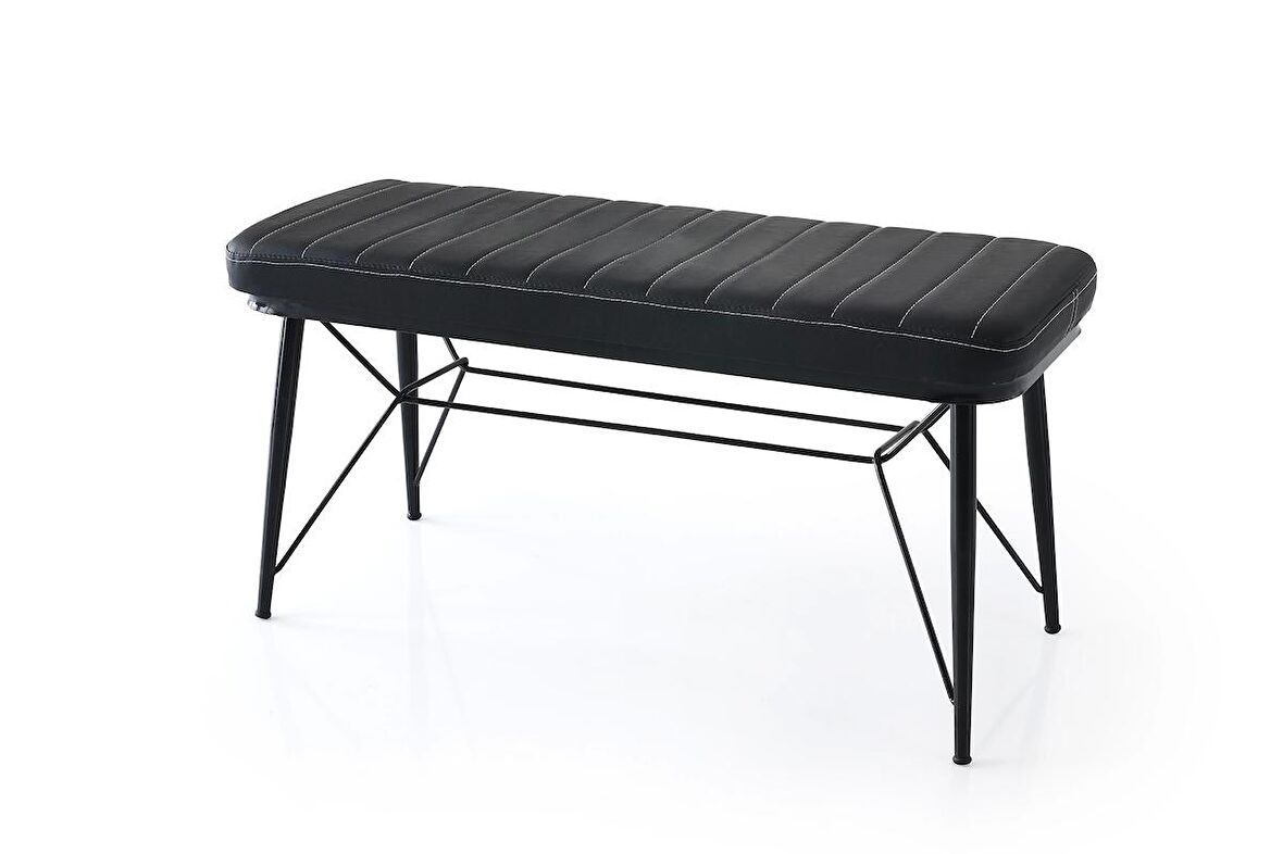 Bench Puf Metal Retro Ayaklı Siyah Deri