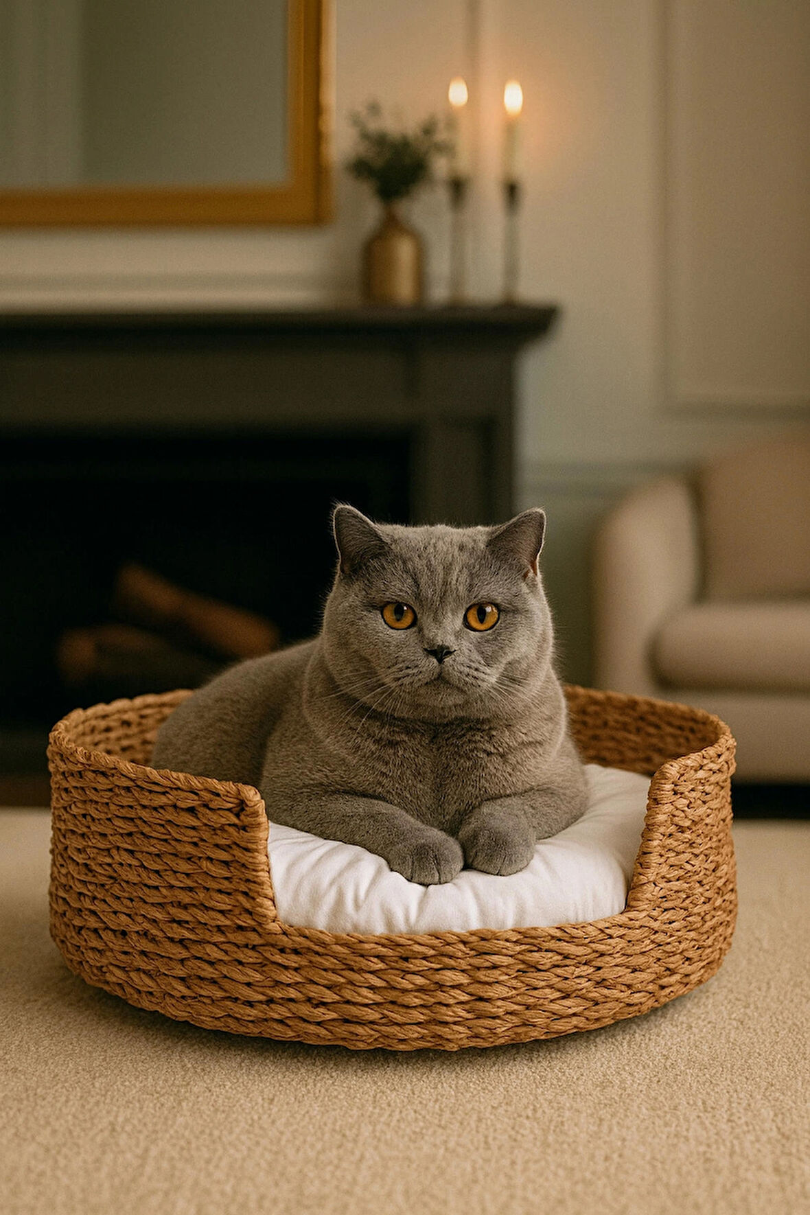 Dekoratif Hasır Kedi Köpek Yatağı Sepet 45cmx18cm