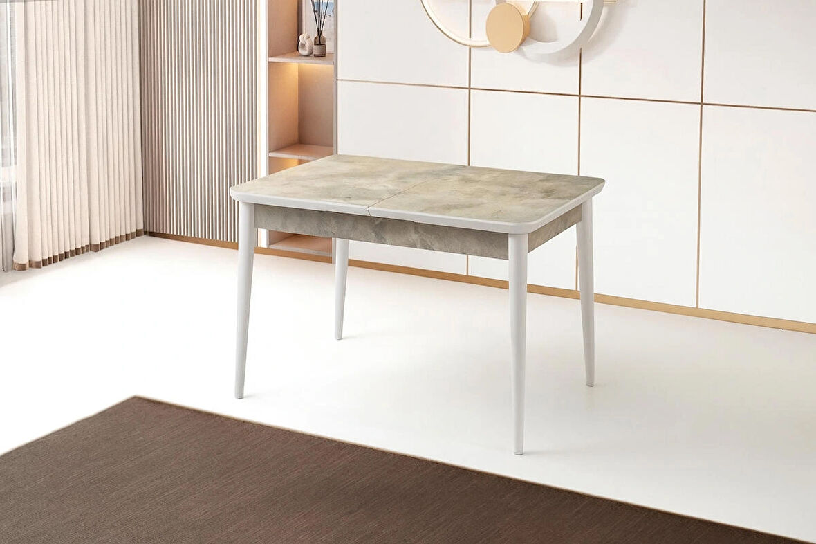 Ortadan Açılır Büyüyen Yemek Masası Mermer Desenli 80x130cm SADECE MASA FİYATIDIR