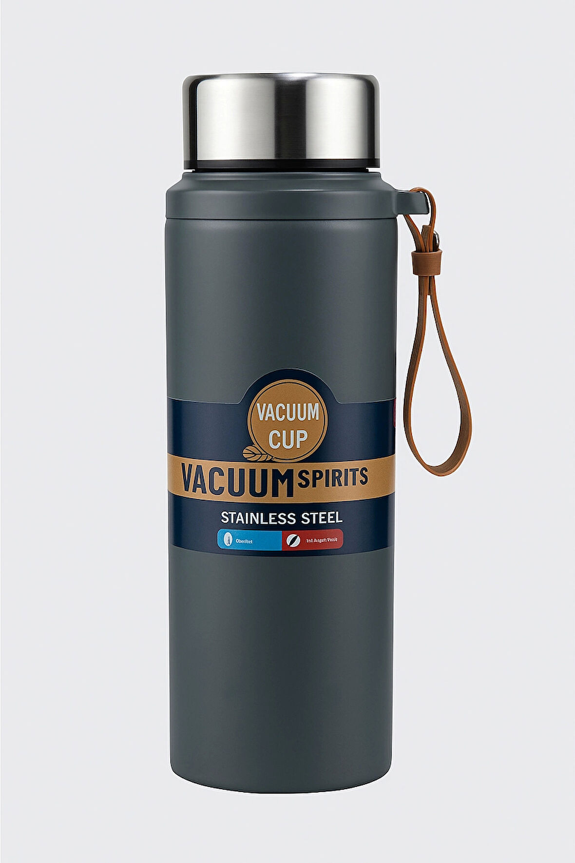 Paslanmaz Çelik Termos Su Şişesi 600ml Vakumlu Kapak Gri İthal Ürün