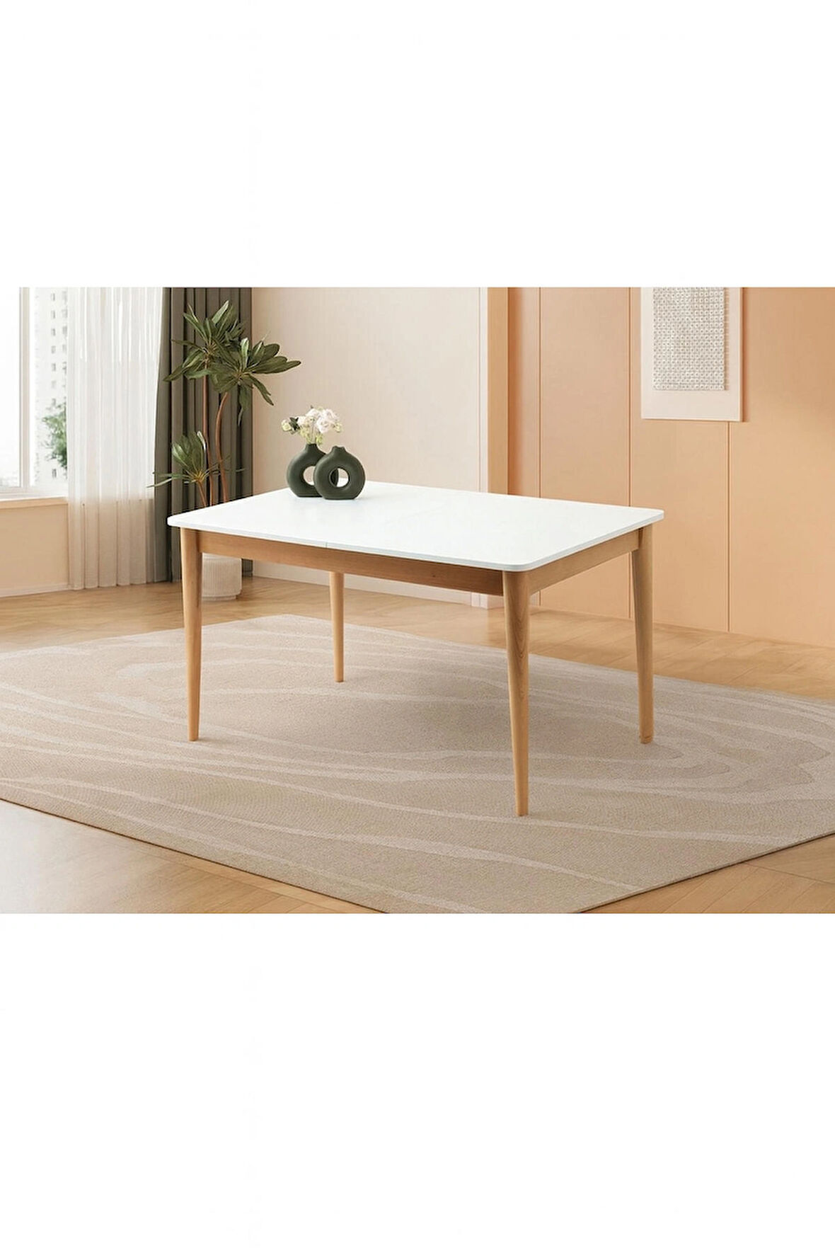 Ortadan Açılır Büyüyen Yemek Masası Beyaz-Naturel Ayaklı 90x140cm SADECE MASA FİYATIDIR