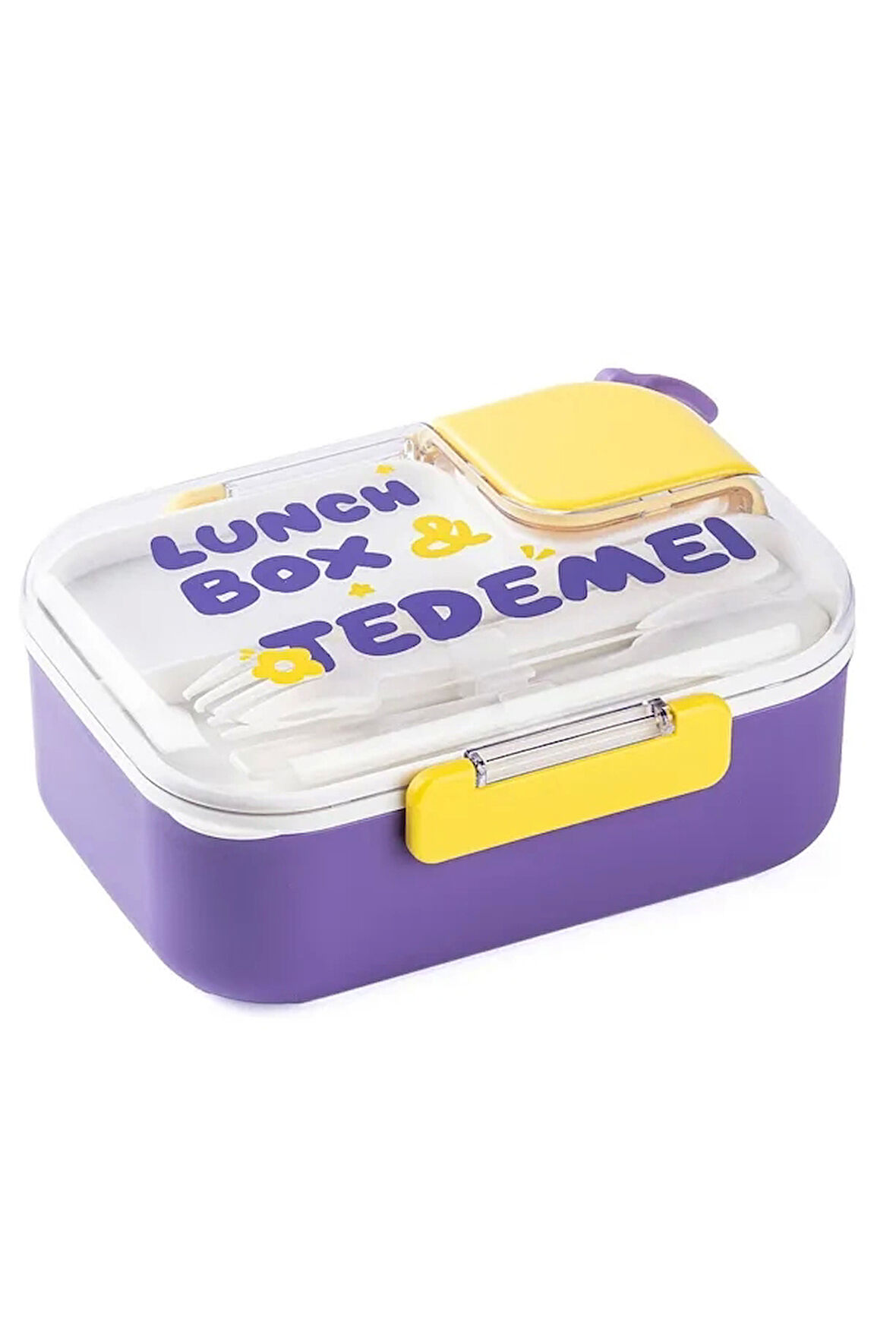 2 Bölmeli Paslanmaz Çelik Sızdırmaz Çatal ve Kaşıklı Saklama Kabı Beslenme Kabı 750 ML Mor İthal Ürün