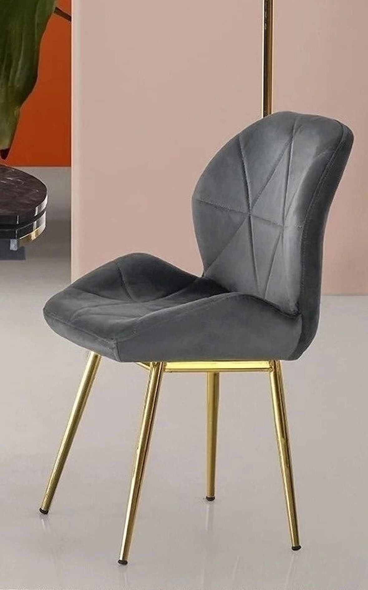 VR Metal Gold Ayaklı Babyface Kumaş Salon Balkon ve Mutfak Sandalyesi 1 ADET
