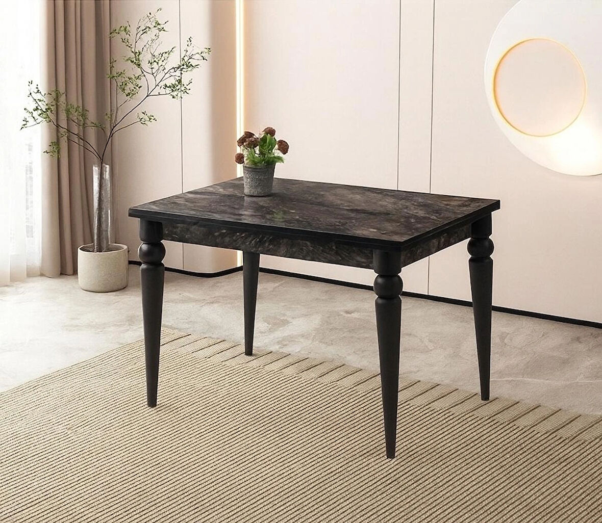 Yandan Açılır Büyüyen Yemek Masası Siyah Mermer Desenli 80x120cm SADECE MASA FİYATIDIR