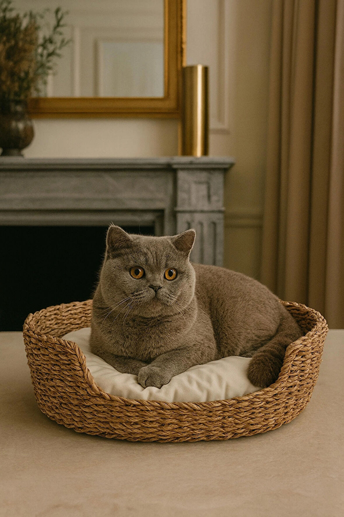 Dekoratif Hasır Kedi Köpek Yatağı Sepet 50cmx40cmx20cm