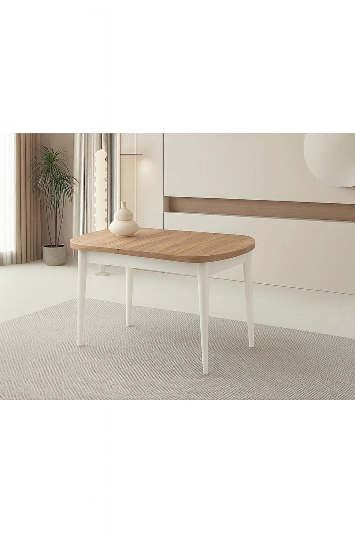 Ortadan Açılır Ahşap Yemek Masası Gizli Kaşıklık Bölmeli 80cm x 140cm Diş Budak-Beyaz - SADECE MASA FİYATIDIR