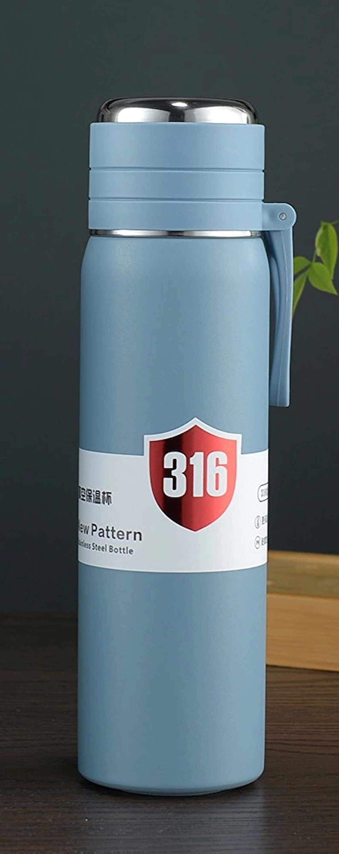 Paslanmaz Çelik Termos Su Şişesi 500ml Vakumlu Kapak Mavi İthal Ürün