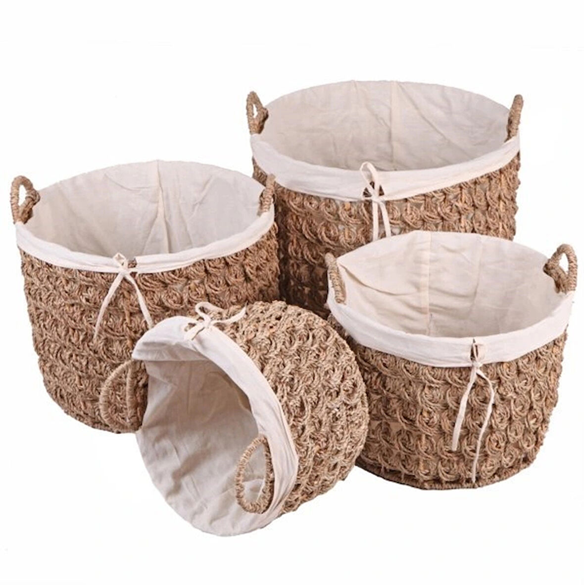Dekoratif Yuvarlak Kulplu Bezli Sepet Düzenleyici 4 lü Set
