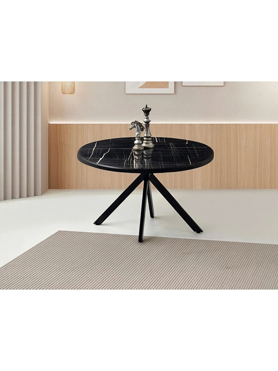 Ahşap Yuvarlak Açılır Büyüyen Yemek Masası Siyah Mermer Desen 70x120cm SADECE MASA FİYATIDIR