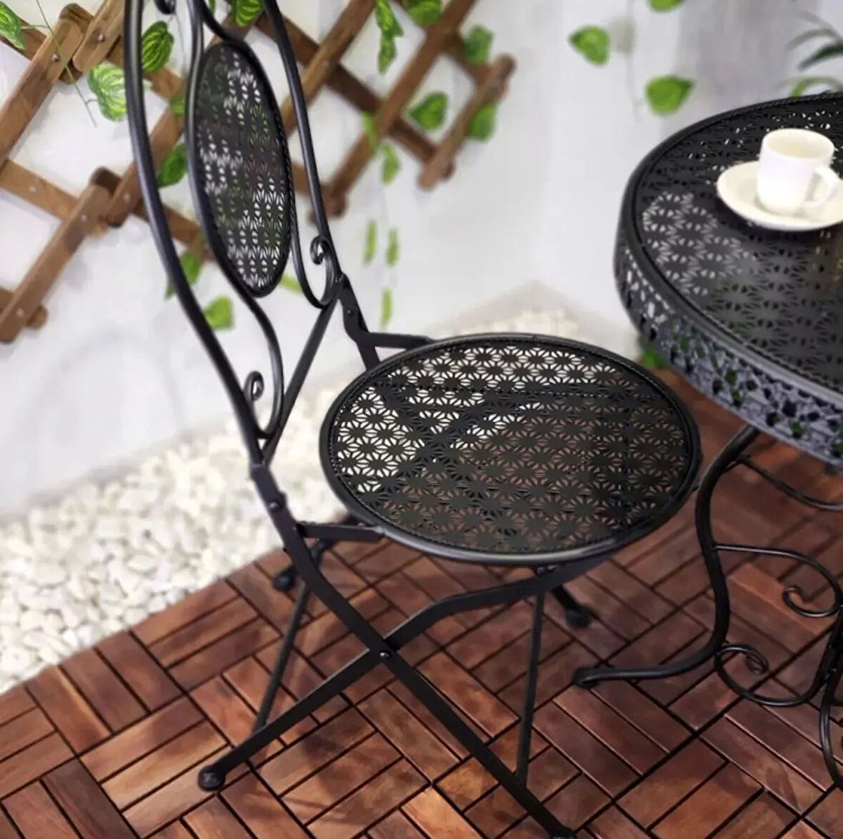 Ferforje Metal Açılır Katlanır Sandalye Bahçe Balkon Mutfak Sandalyesi Siyah 1 ADET