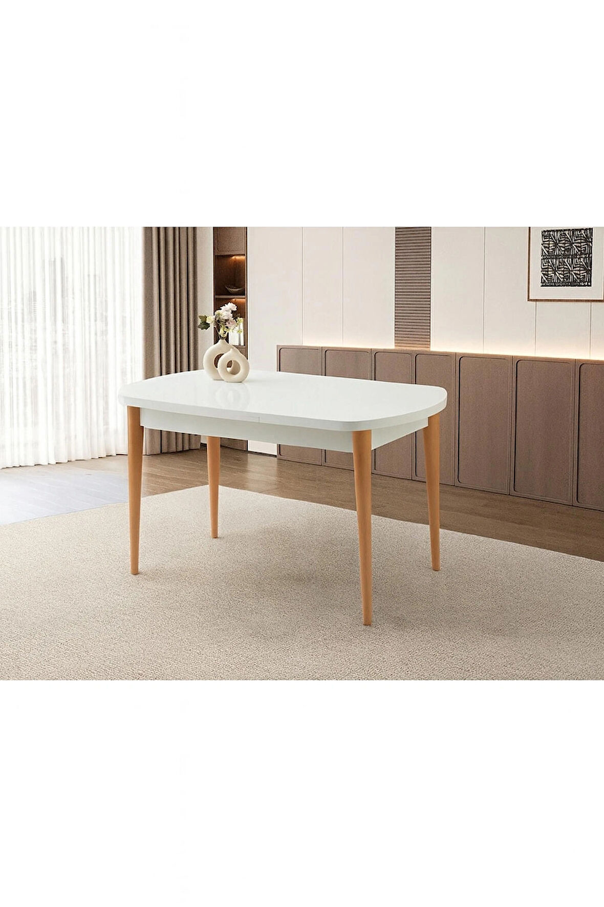 Ortadan Açılır Ahşap Yemek Masası Gizli Kaşıklık Bölmeli 80cm x 140cm BEYAZ -SADECE MASA FİYATIDIR