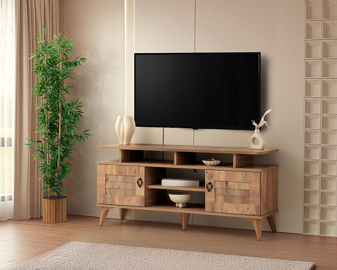 Tv Sehpası 2 Panjur Kapaklı Ceviz 130cm Kurulu Ceviz Gönderilir
