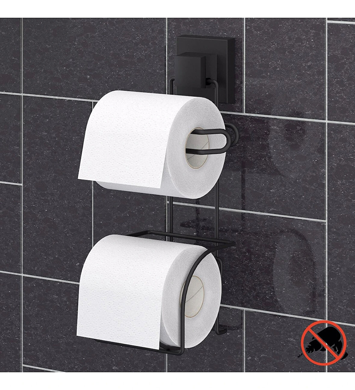 Tuvalet Kağıdı Askısı 2 Raf Yedekli Siyah EasyFix