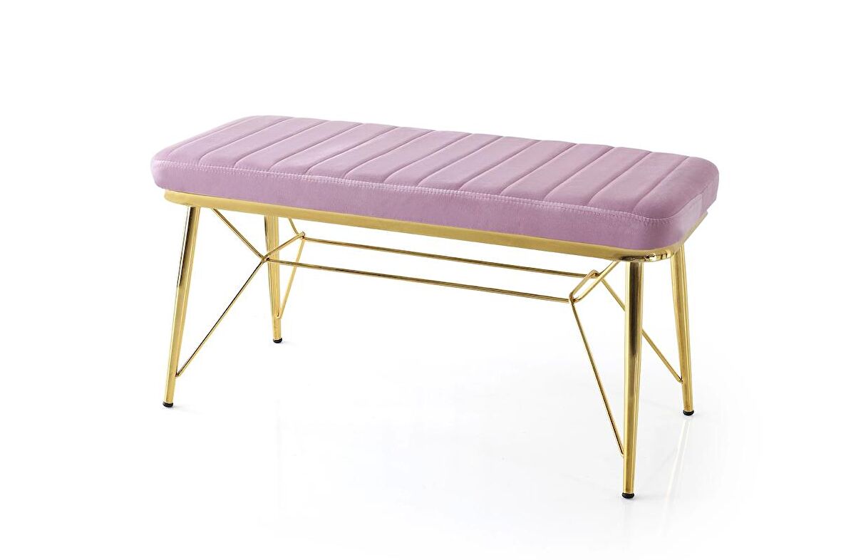 Bench Puf Metal Retro Ayaklı Pembe Babyface Kumaş